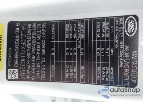 2020 Land Rover Range Rover Evoque S из США, поврежденный, VIN SALZJ2FX4LH032887